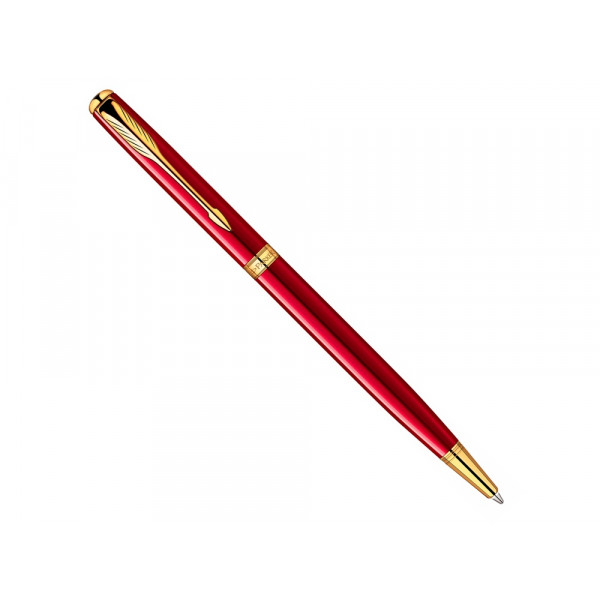 Ручка шариковая тонкая Parker модель SON13 SLM RED GT BP FBLK GB, красный/золотистый