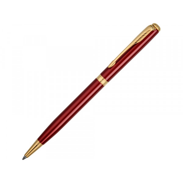 Ручка шариковая тонкая Parker модель SON13 SLM RED GT BP FBLK GB, красный/золотистый