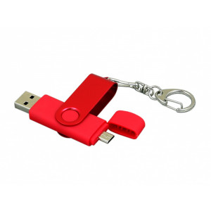 Флешка с поворотным механизмом, c дополнительным разъемом Micro USB, 16 Гб, красный