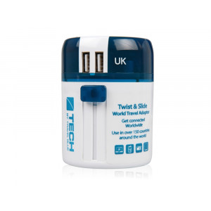 Адаптер с 2-умя USB-портами для зарядки Travel Blue Twist &amp;amp; Slide Adaptor голубой/белый