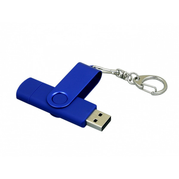 Флешка с поворотным механизмом, c дополнительным разъемом Micro USB, 32 Гб, синий