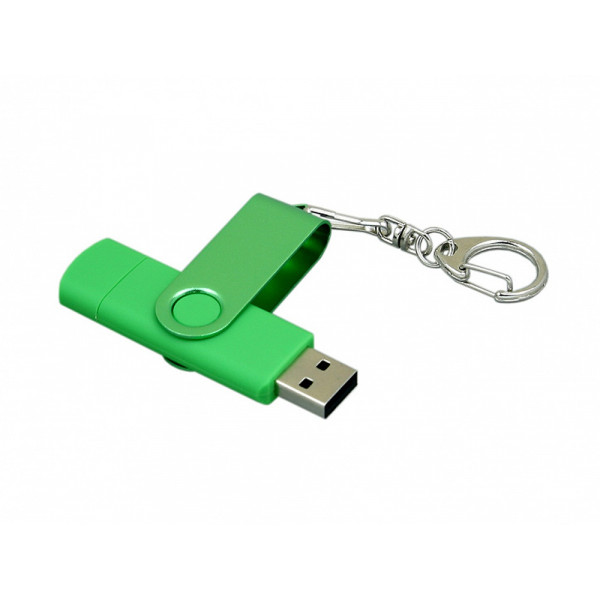 Флешка с поворотным механизмом, c дополнительным разъемом Micro USB, 16 Гб, зеленый