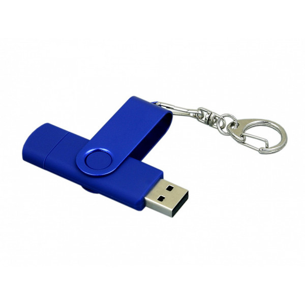 Флешка с поворотным механизмом, c дополнительным разъемом Micro USB, 16 Гб, синий