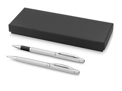 Набор ручек "Arles"в подарочной коробке: ручка шариковая и роллер, серебристый, черные чернила