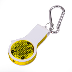 Брелок со свистоком, фонариком и светоотражателем FLOYKIN на карабине, желтый с белым, 3,7х6,7х1,5см