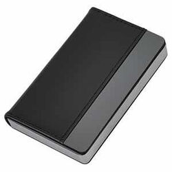 Визитница "Горизонталь"; черный; 10х6,5х1,7 см; иск. кожа, металл; лазерная гравировка